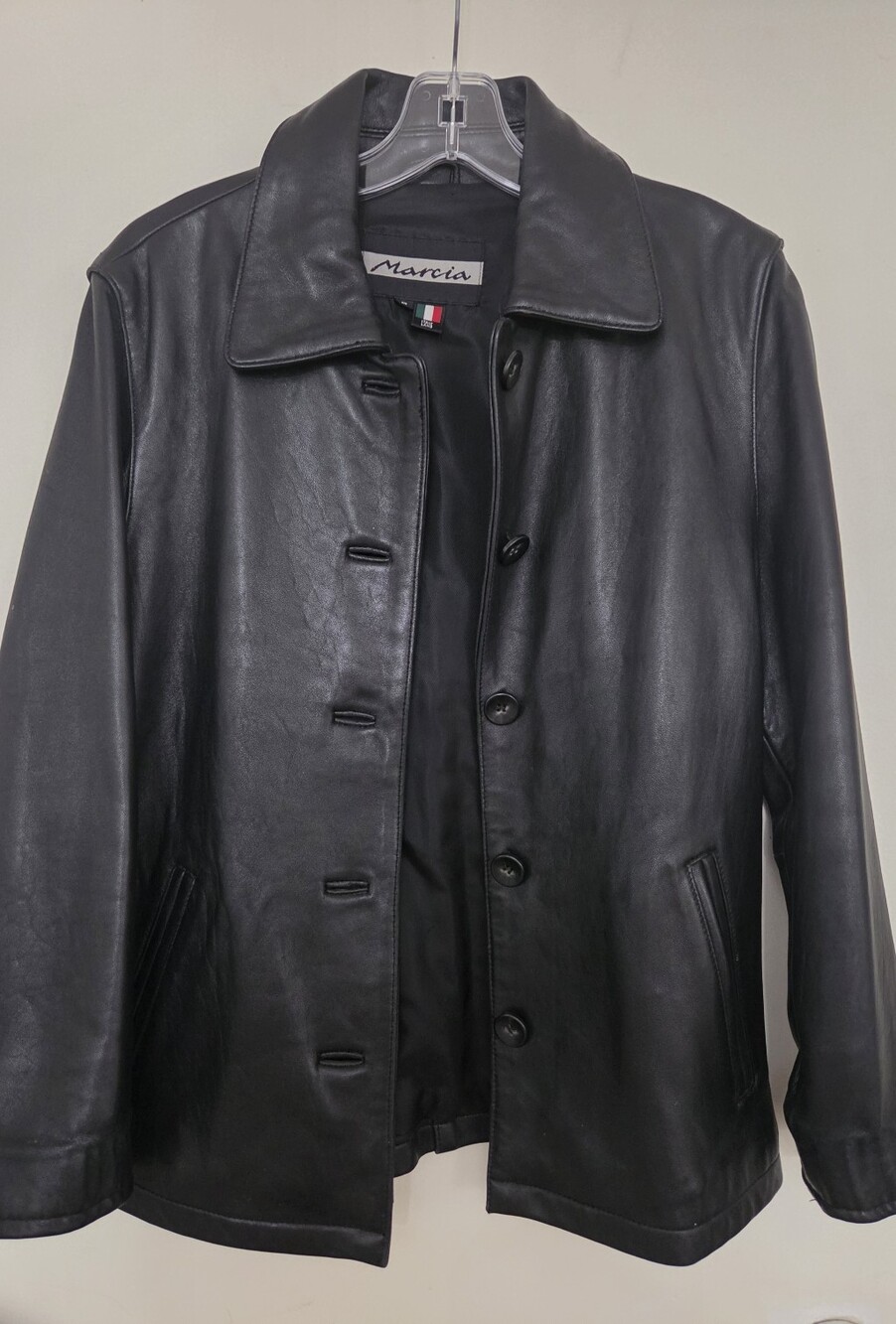 Women's Black Italuan Lamb Leather Button-Front Jacket